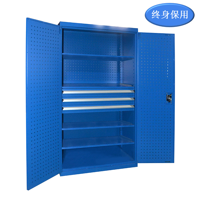 Raxwell 蓝色双开门带挂板置物柜（四层板三抽)，尺寸(长*宽*高mm):1000*600*1800