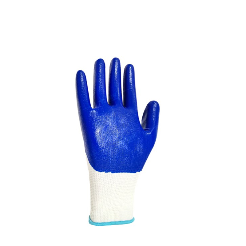 Raxwell 丁腈涂层手套，13针白涤纶蓝丁腈手套，掌浸，均码，12副/袋