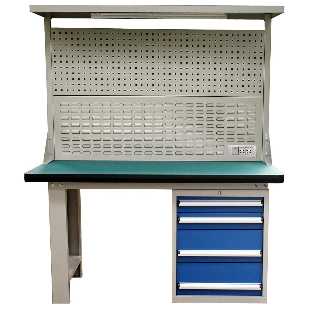 Raxwell 重型工作台，带挂板组，尺寸(长*宽*高mm)：2100*750*1800(台面厚50mm)四抽边柜