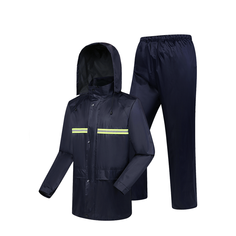 Raxwell 反光分体雨衣套装，涤丝纺，双层，190T，加厚升级款，黑色，L码，RW8155，1套/袋