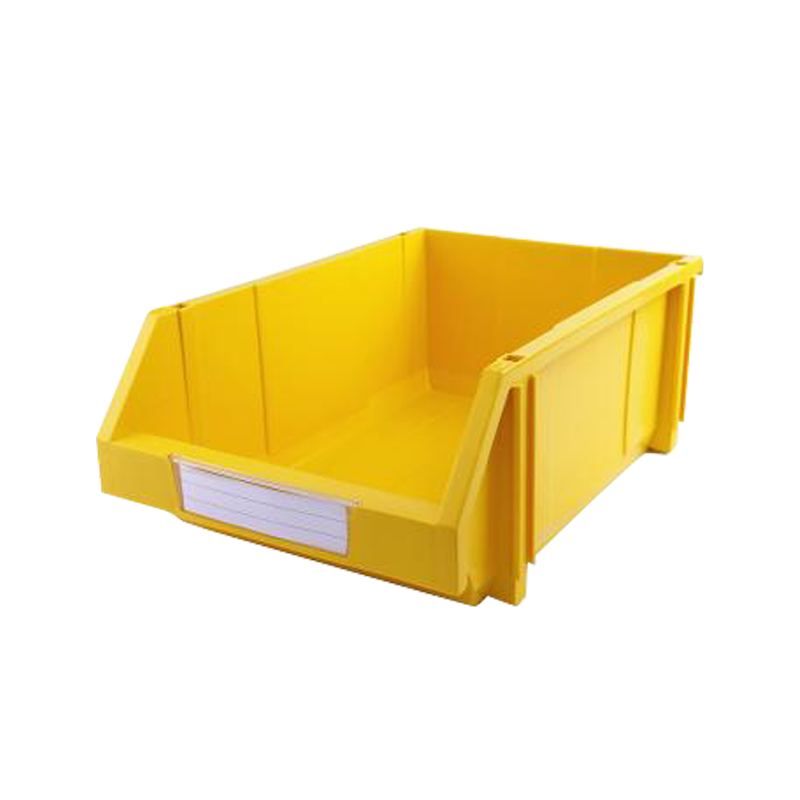 Raxwell 组立背挂斜口盒TK005，外尺寸规格D*W*H(mm)：450×300×177，全新料，黄色，8(标签牌1+标签纸1+立柱4)