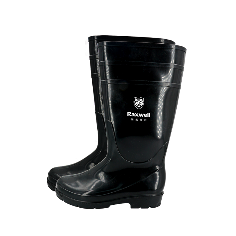 Raxwell 320 黑色PVC中筒防化靴，防水耐油耐酸碱耐腐蚀，36码，RW3200