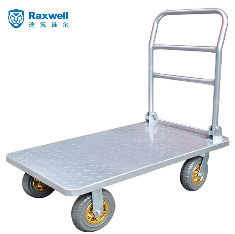 Raxwell 重型钢板推车，最大载重300kg，TPR静音轮，花纹板，730mm*460mm，银色
