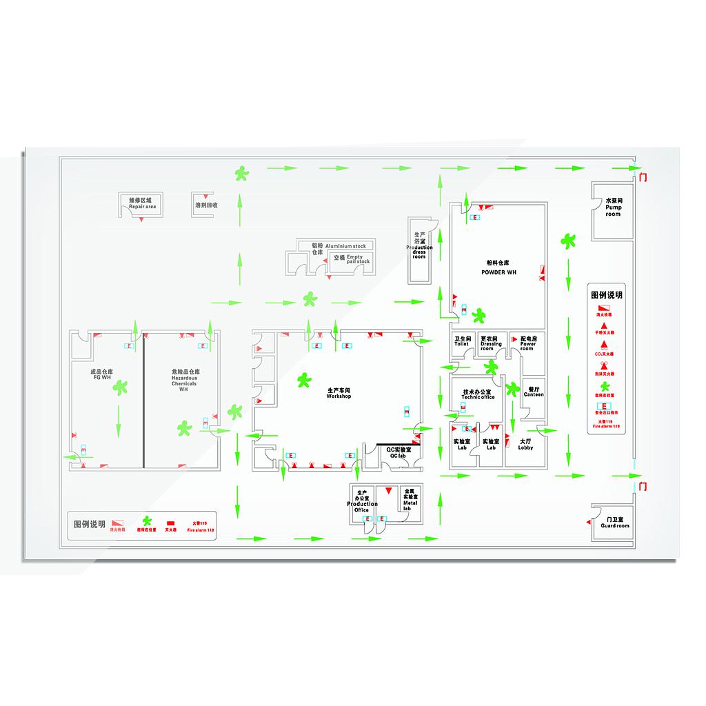 Raxwell 紧急逃生疏散图，450*600mm，5mm亚克力，四角圆孔配镜钉
