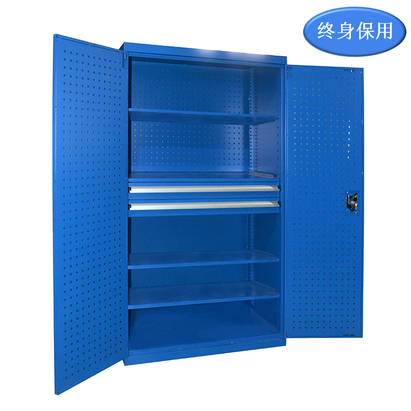 Raxwell 蓝色双开门带挂板置物柜（四层板双抽)，尺寸(长*宽*高mm):1000*600*1800