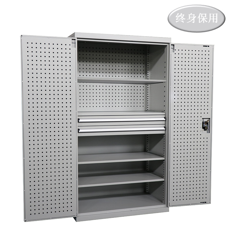 Raxwell 灰色双开门带挂板板置物柜（四层板双抽)，尺寸(长*宽*高mm):1000*600*1800