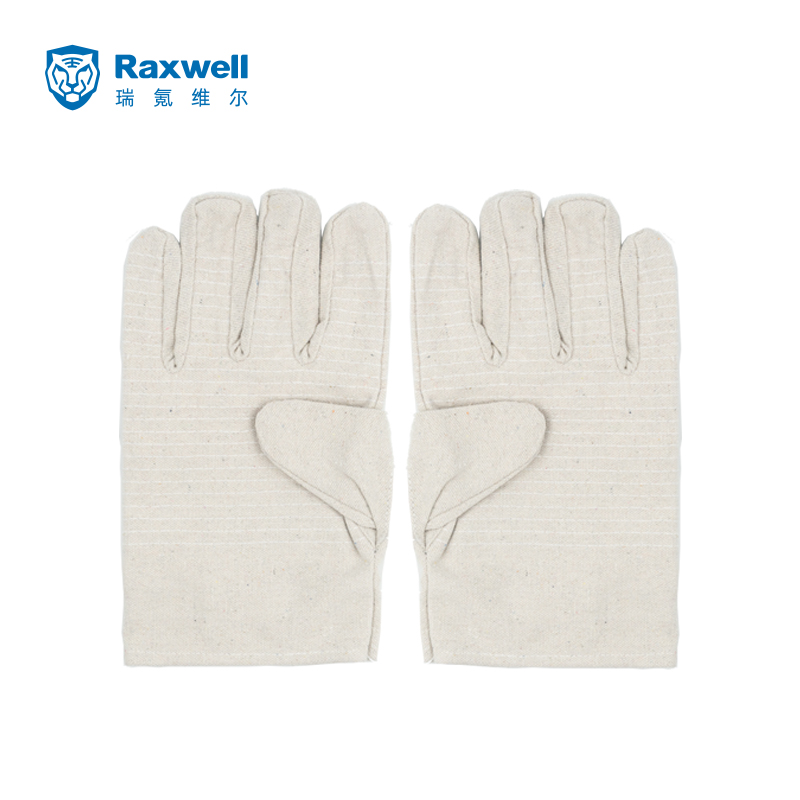 Raxwell 24道线全衬帆布手套(接指)，白甲布，RW2201，10副/袋