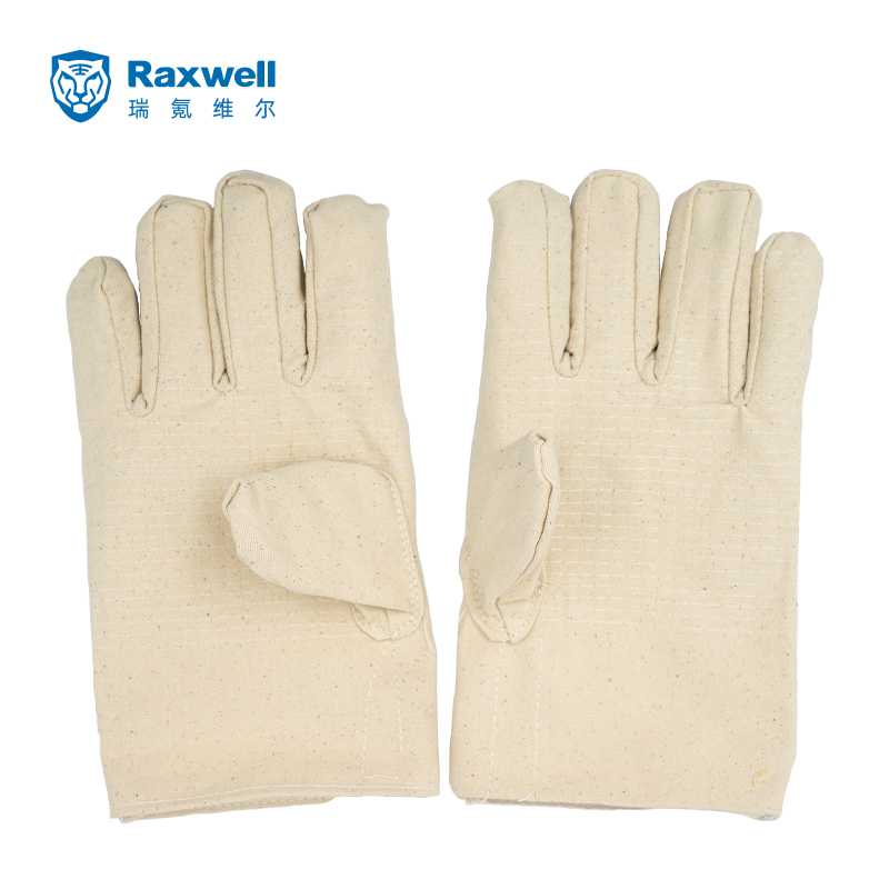 Raxwell 32道线全衬帆布手套(扣指)，4*4纯棉，RW2203，10副/袋