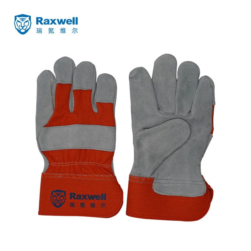 Raxwell 标准款牛皮半皮手套，橙色背布，12副/袋