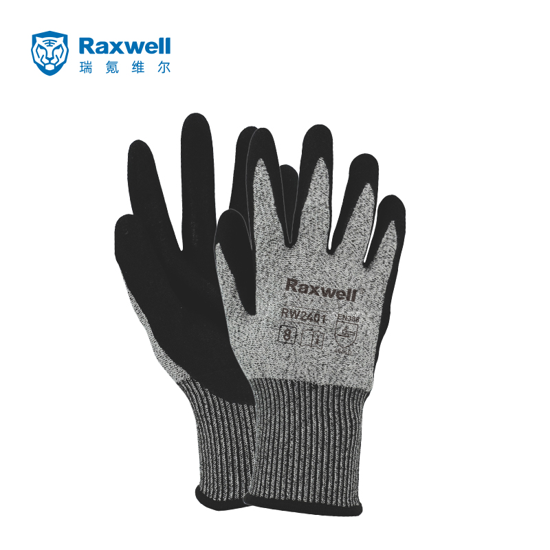 Raxwell HPPE C级防切割手套, 8"/M,丁腈磨砂，13针，RW2401，1副/袋