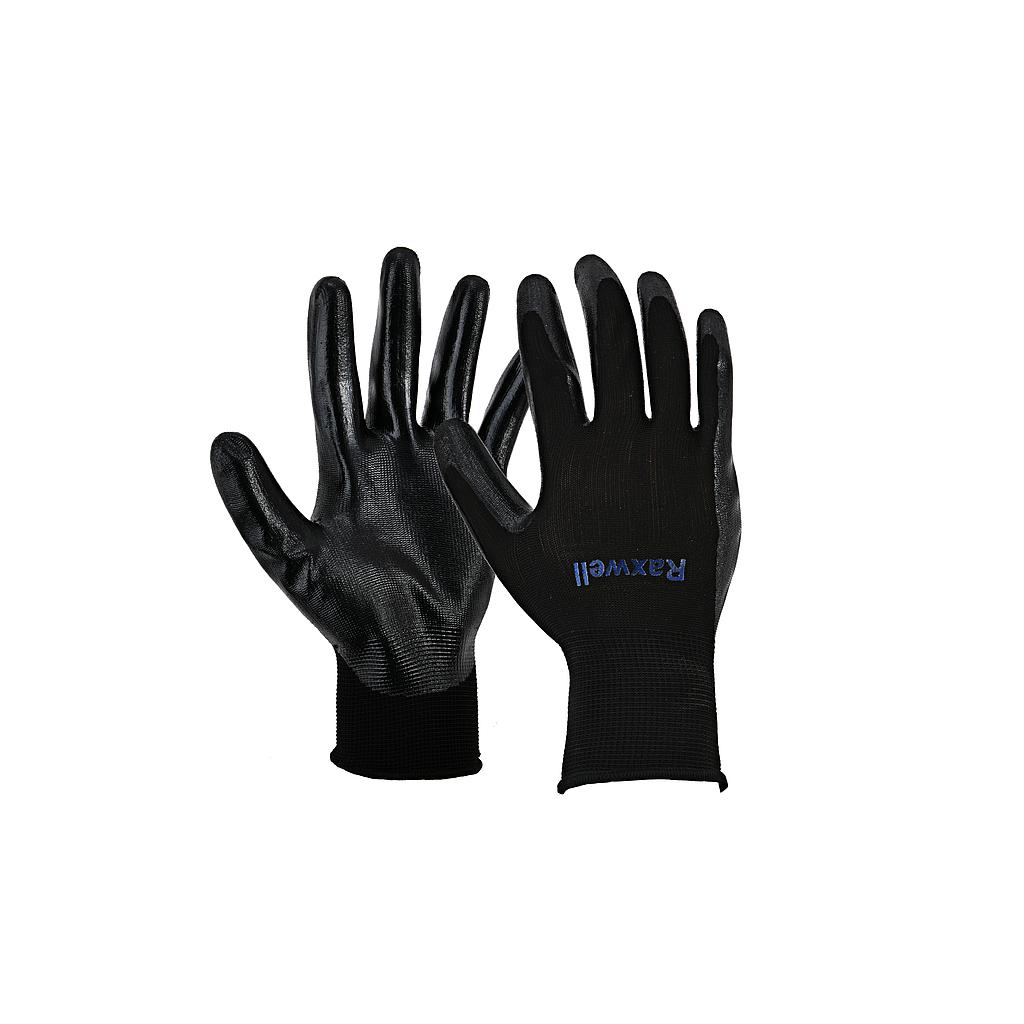 Raxwell 涤纶针织丁腈工作手套，掌浸，黑色，M码，12副/袋