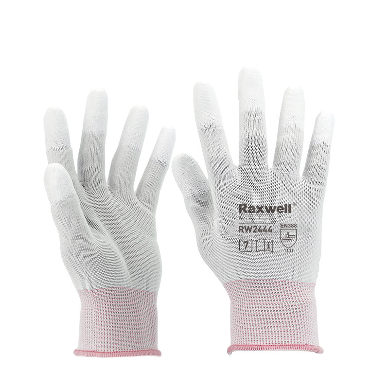 Raxwell 尼龙针织PU工作手套(指浸)，L码，RW2446，10副/包(售完即止)